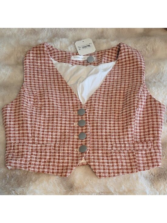 Tops - Textured Vest with Rust Accents